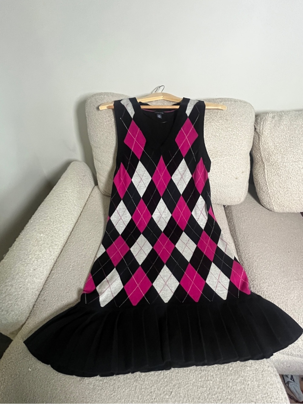 Tommy Hilfiger Black and Pink Argyle Sleeveless Knit Dress